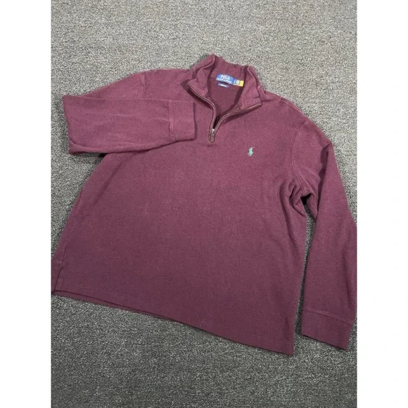 Polo Ralph Lauren 1/4 Zip Sweater Men's Large Estate Rib Pony Preppy Burgundy - Picture 2 of 8